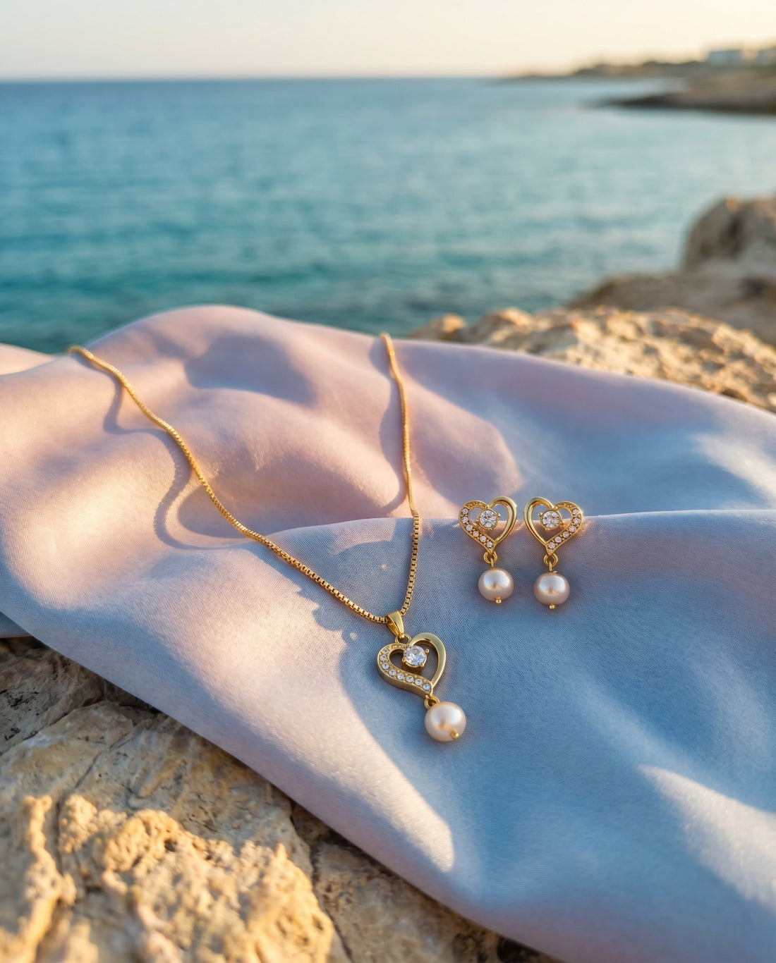 Romantic Heart & Pearl Jewellery Set