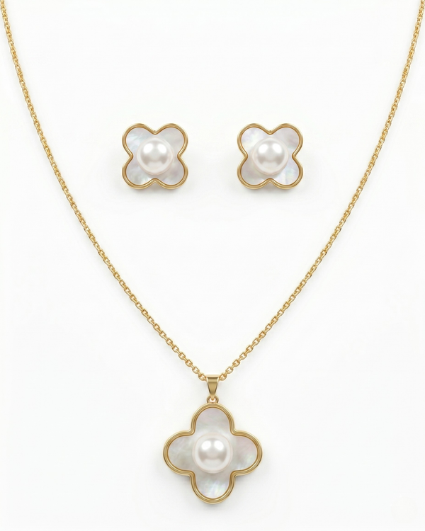 Elegant Gold Plated Floral Mother-of-Pearl Pendant Set (Without Chain)