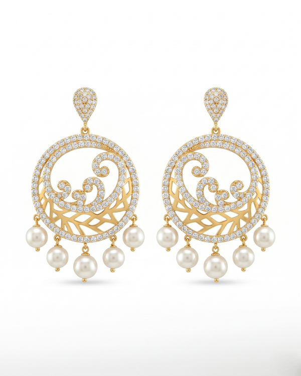 Celestial Wave Round Pearl Earrings