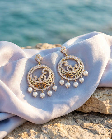 Celestial Wave Round Pearl Earrings