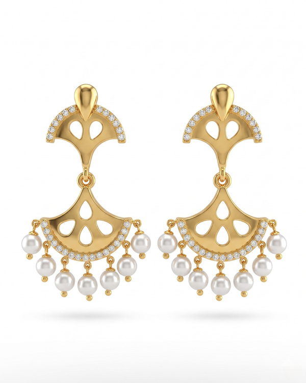 Modern Filigree Pearl Chandbali Earrings