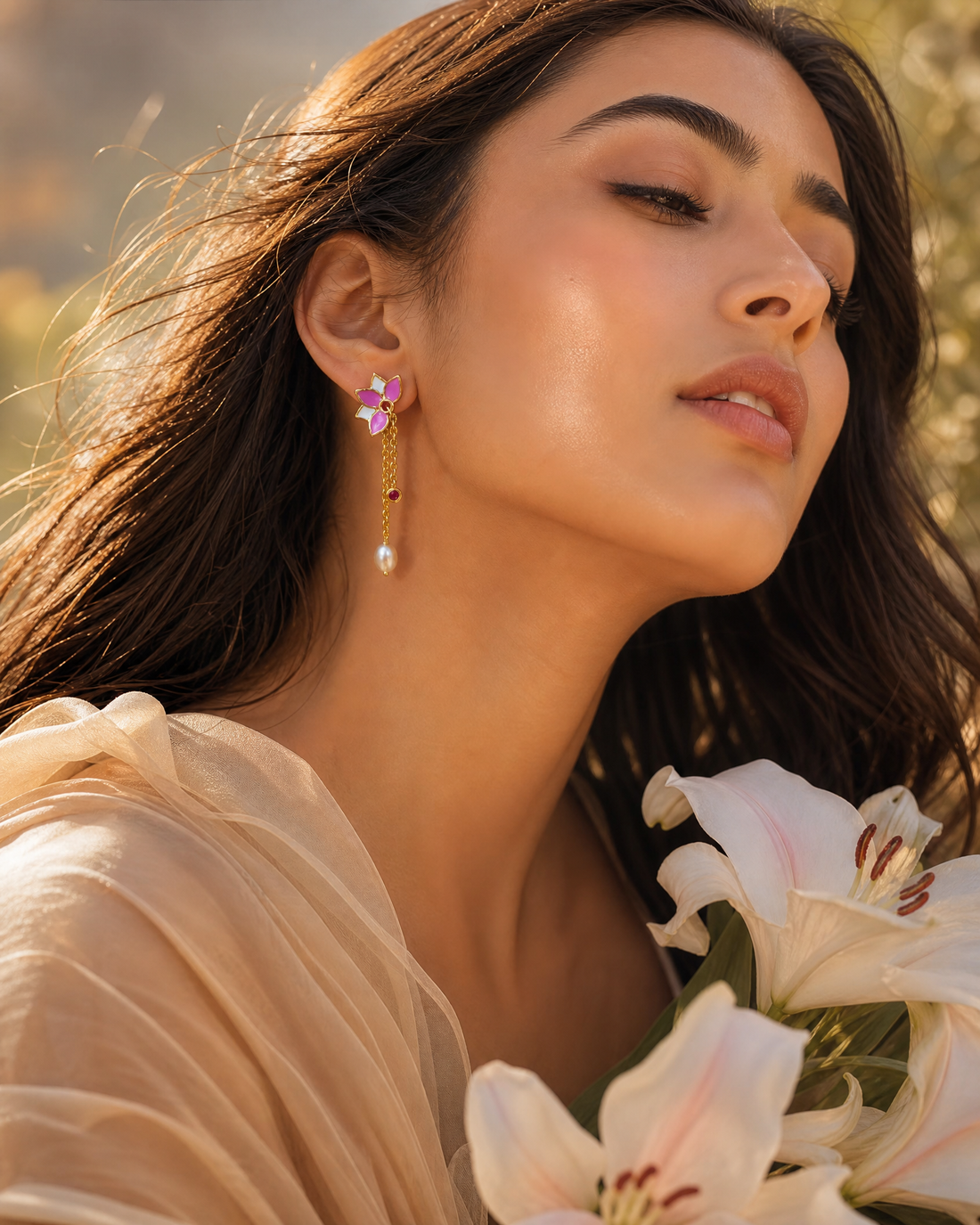 Whimsical Garden Bloom Tassel Pearl Earrings