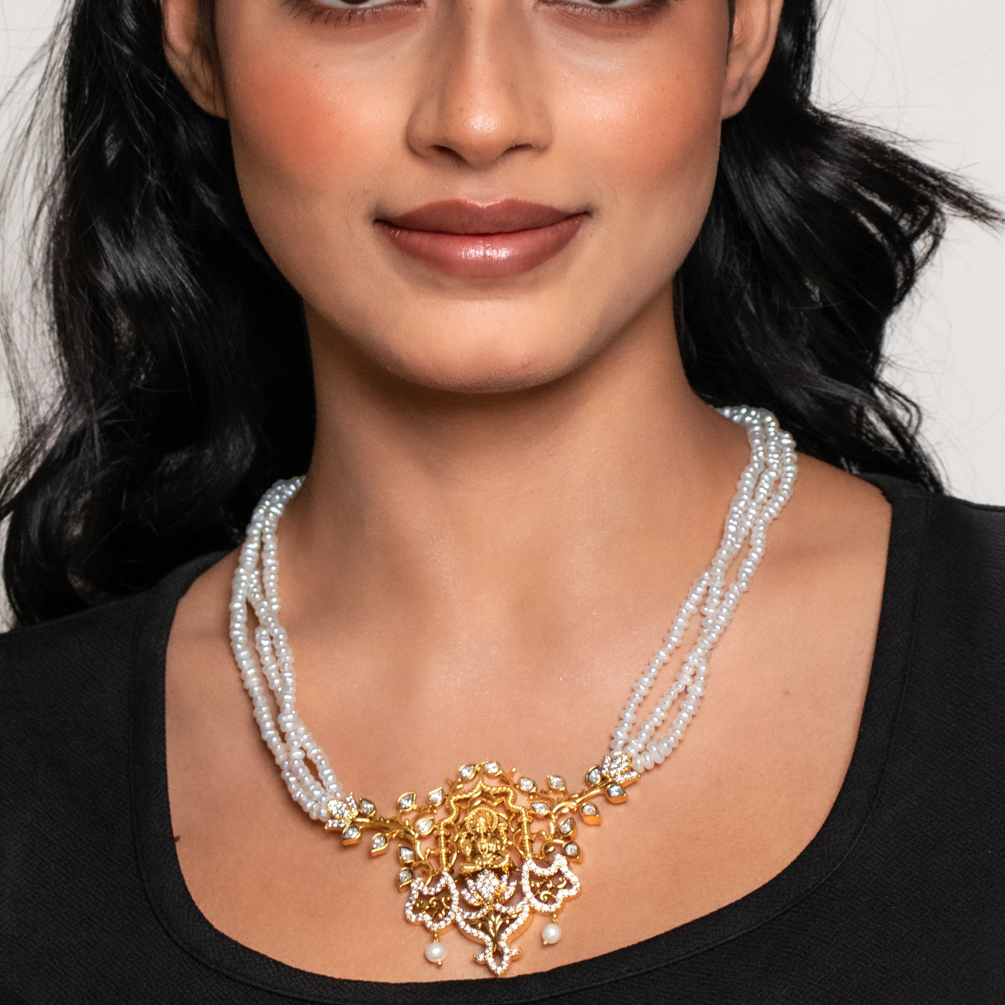 Temple Pearl Choker With Goddess Lakshmi Pendant