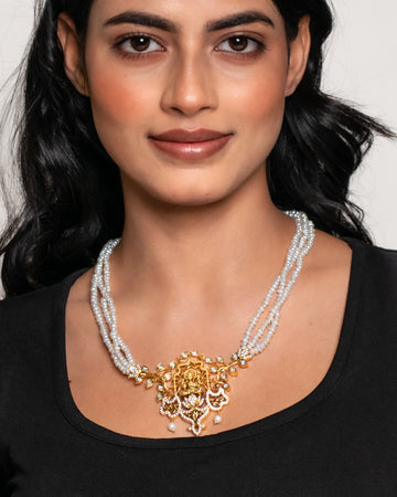Temple Pearl Choker With Goddess Lakshmi Pendant