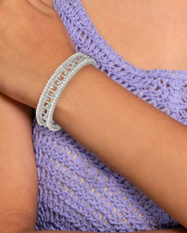 Classic Pearl-Edged Silver CZ Bangle