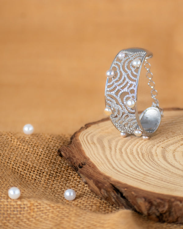 Silver Ocean Wave Pearl Bangle