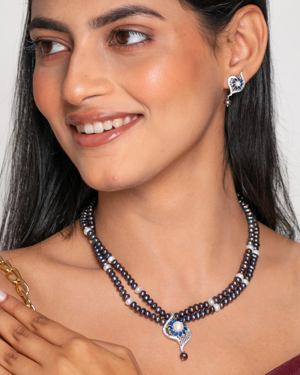 Blue CZ Stone with Pearl Designer Necklace Set