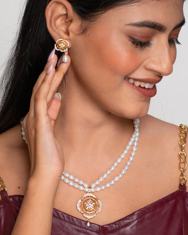 Classic Double-Strand White Pearl Necklace Set