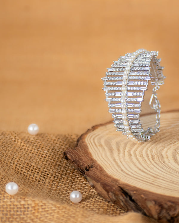 Baguette Brilliance Pearl Statement Bangle