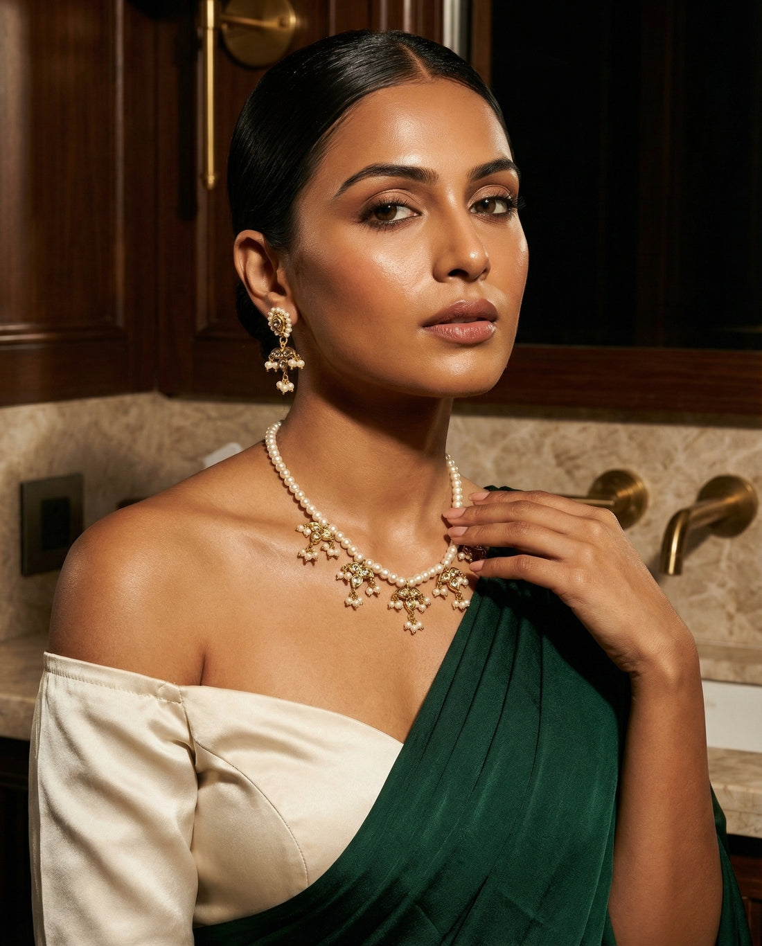 Multi-Charm Fringe Gold-Plated Pearl Set