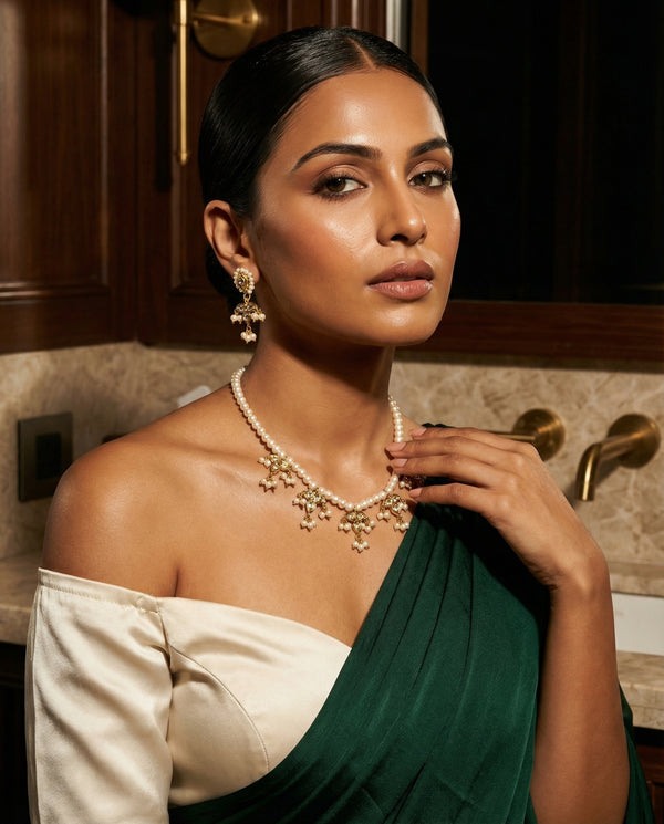 Multi-Charm Fringe Gold-Plated Pearl Set