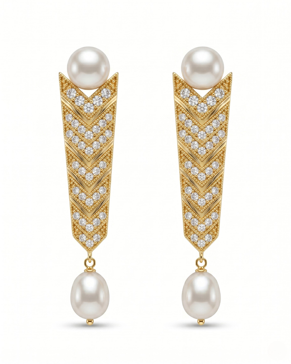 Art Deco Chevron Pearl Drop Earrings