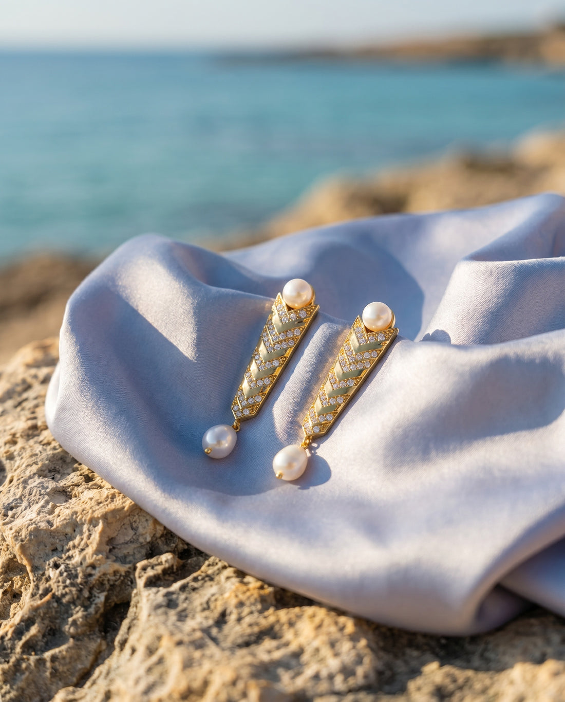 Art Deco Chevron Pearl Drop Earrings