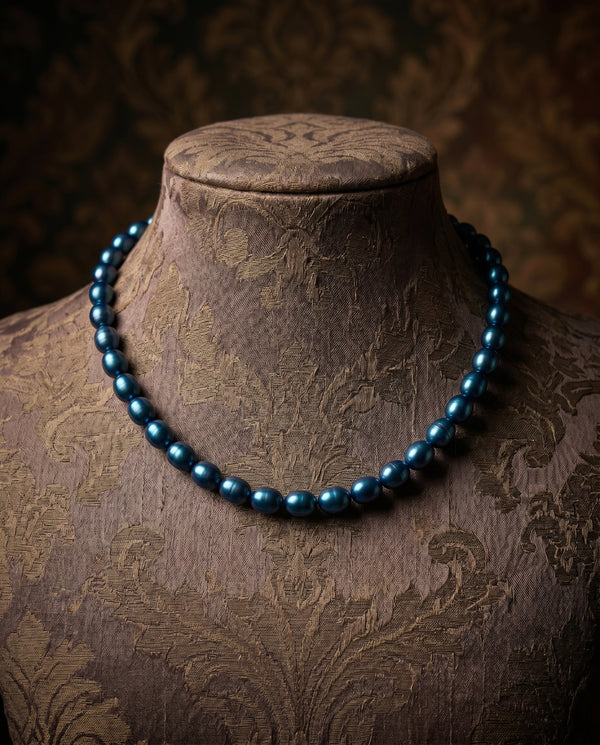 Vibrant Electric Blue Pearl Strand Mala