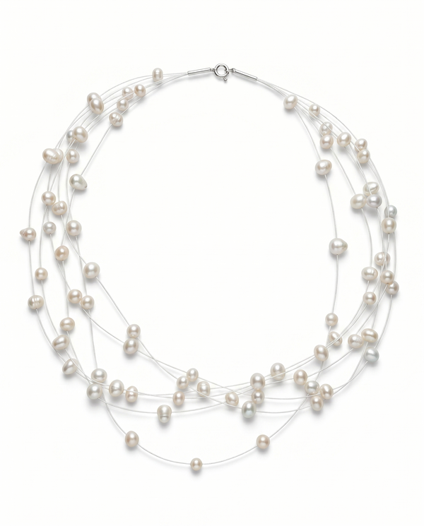 Lustrous Multi-Strand White Pearl Floating Necklace