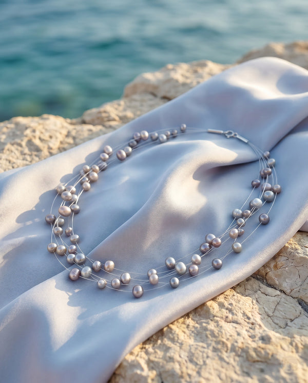 Grey Floating Pearl Multi-Strand Necklace