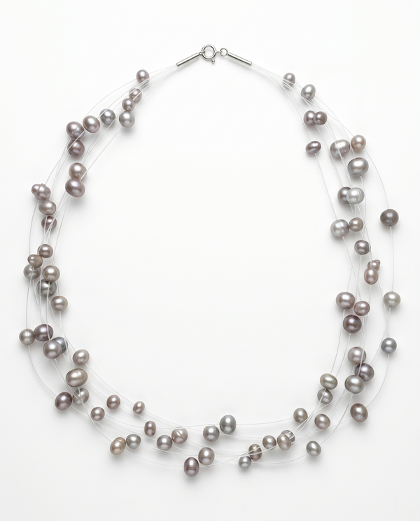 Grey Floating Pearl Multi-Strand Necklace
