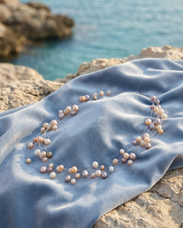 Multicolor Floating Freshwater Pearl Multi-Strand Necklace