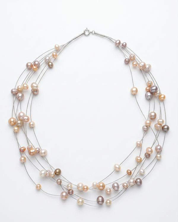 Multicolor Floating Freshwater Pearl Multi-Strand Necklace