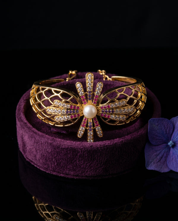 Royal Sunburst Pearl & Crystal Statement Cuff Bangle