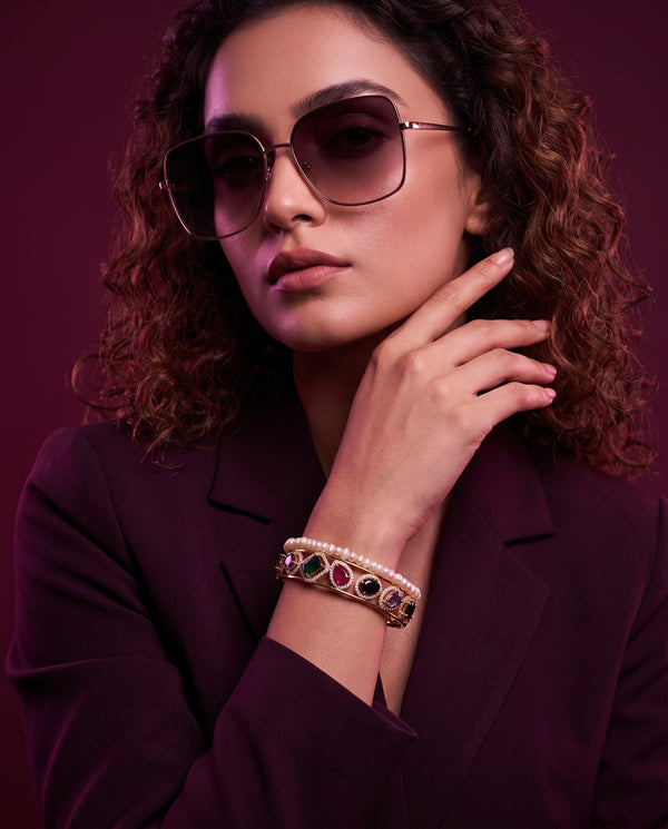 Gold- Plated Multi-Gemstone Pearl Cuff Bangle