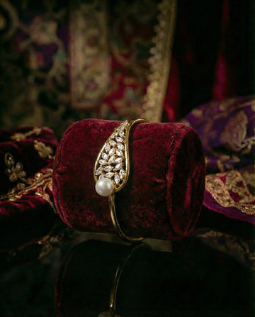 Gold-Plated CZ & Pearl Statement Bangle