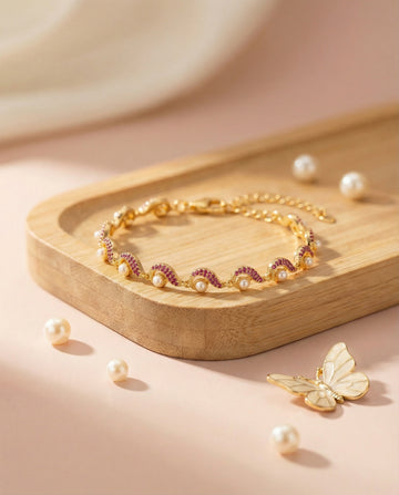 Gold Plated Ethereal Wave  Pearl Bracelet