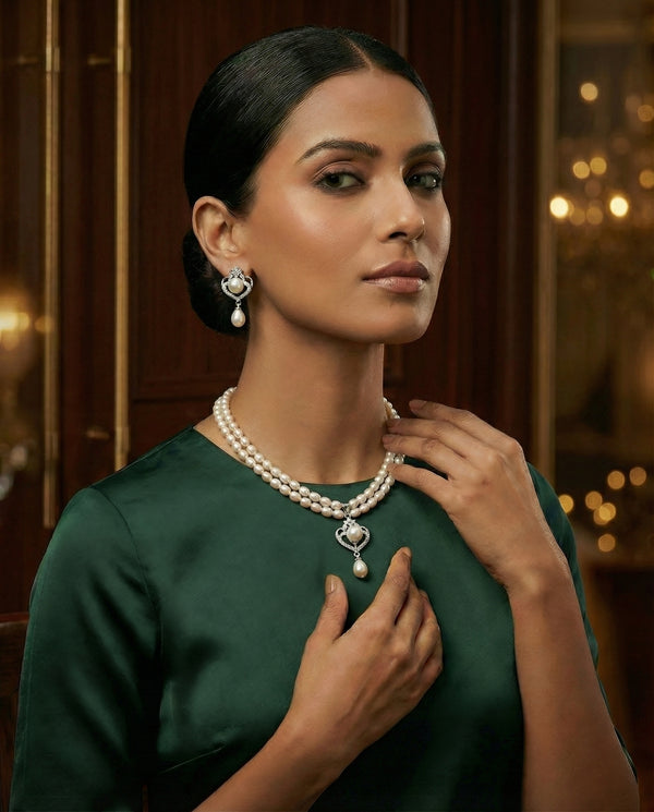 Romantic Double-Strand Pearl Jewellery Set