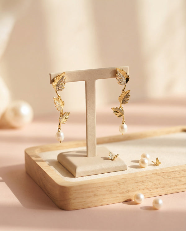 Botanical Pearl CZ Drop Earrings