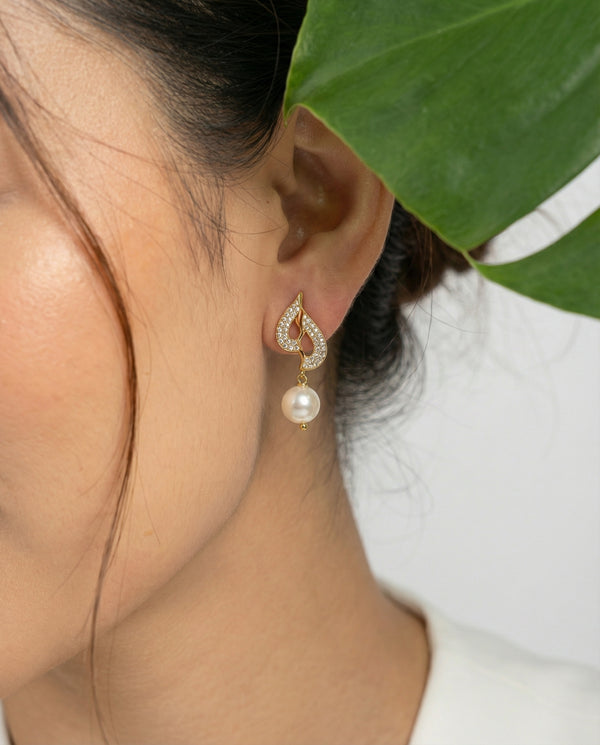 Gilded CZ & Pearl Drop Earrings