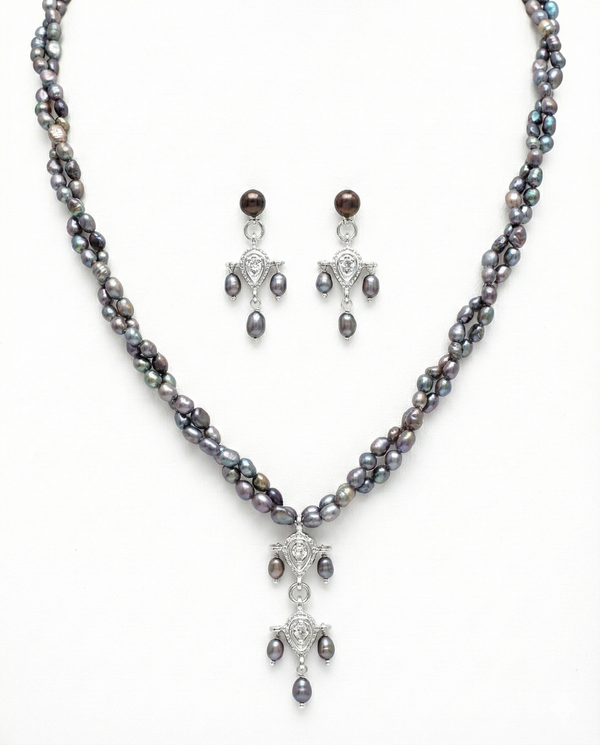 Vintage-Style Black Pearl Jewellery Set