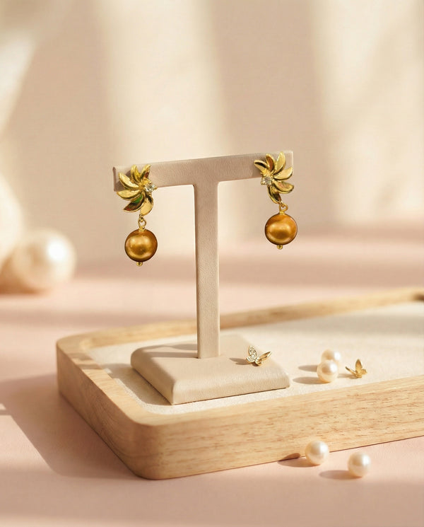 Floral Brown Fresh Water Pearl CZ Earrings