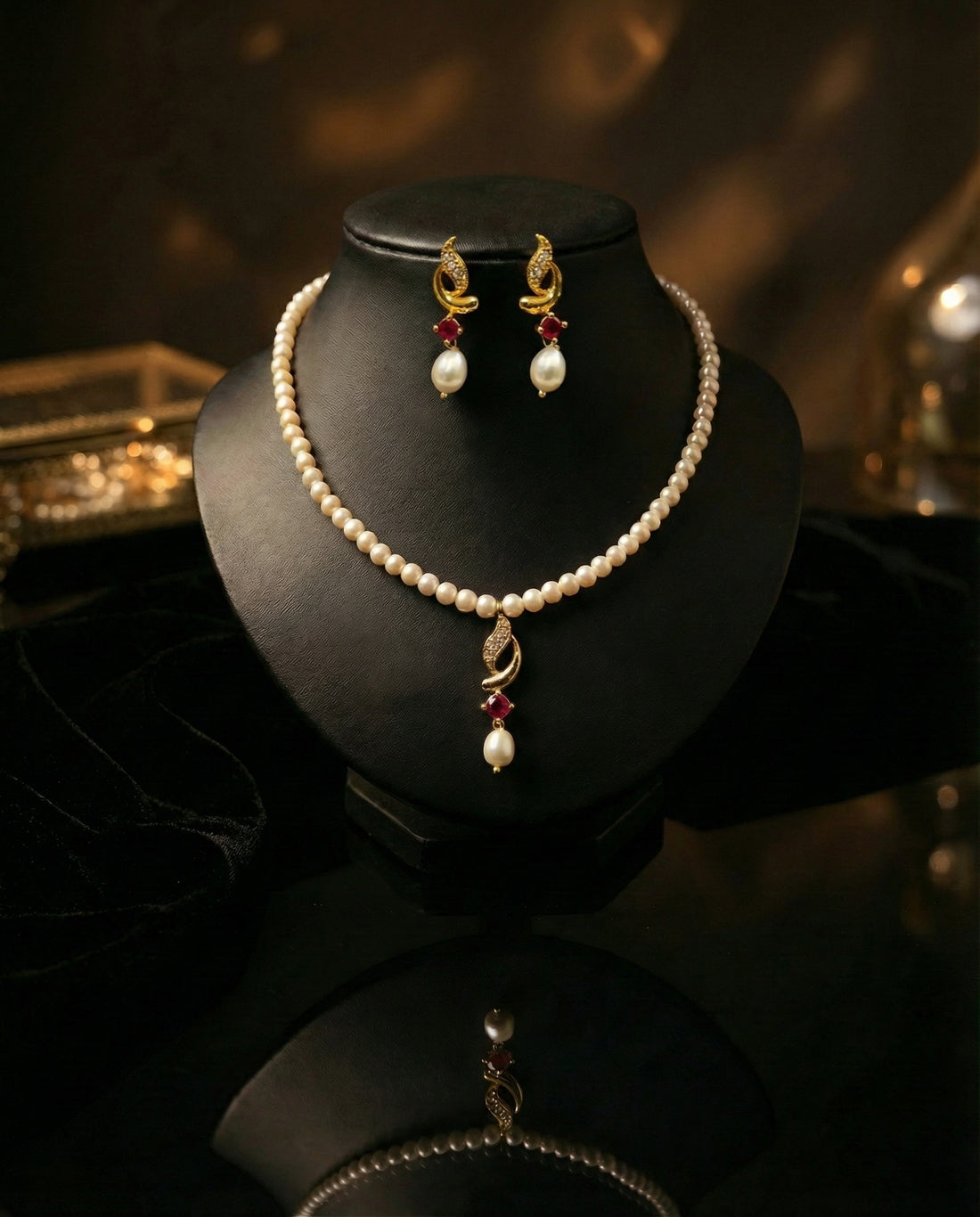 Regal Pearl & Ruby Jewellery Set