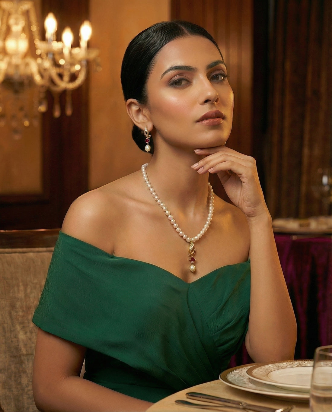 Regal Pearl & Ruby Jewellery Set