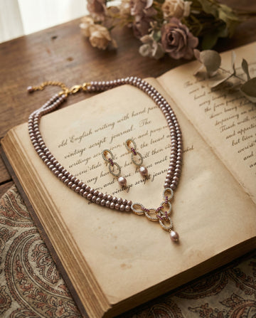 Double Strand Lavender Pearl CZ Jewellery Set