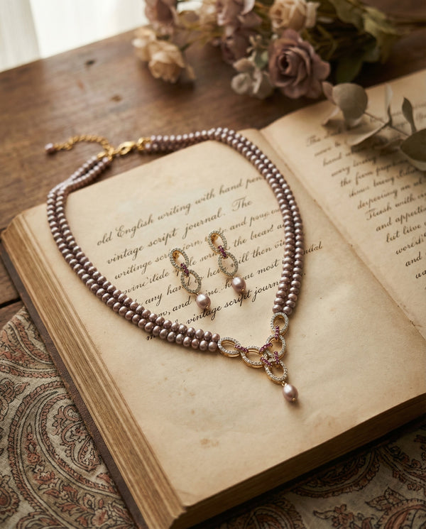 Double Strand Lavender Pearl CZ Jewellery Set