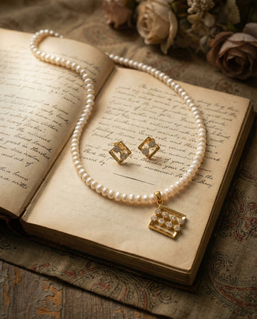 Gold- Plated Geometric Pearl Jewellery Set