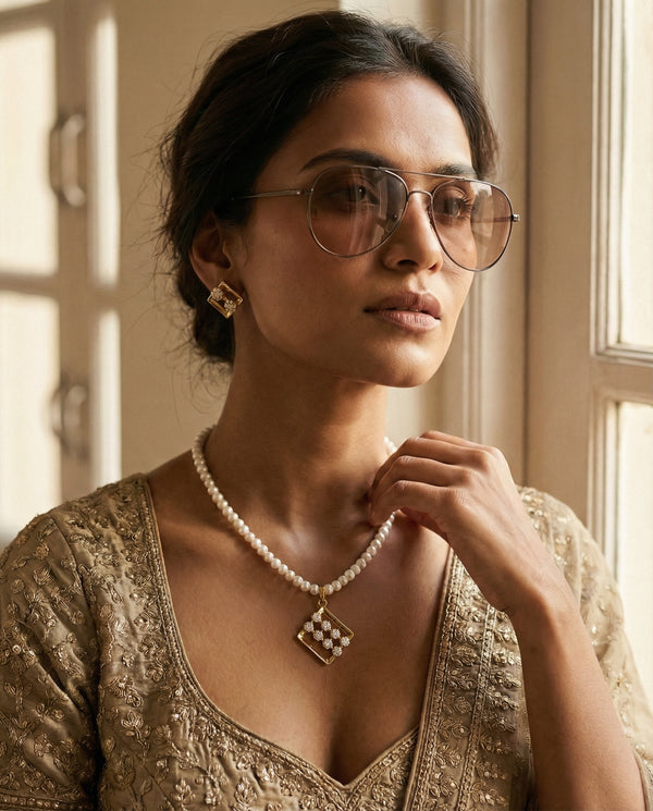 Gold- Plated Geometric Pearl Jewellery Set