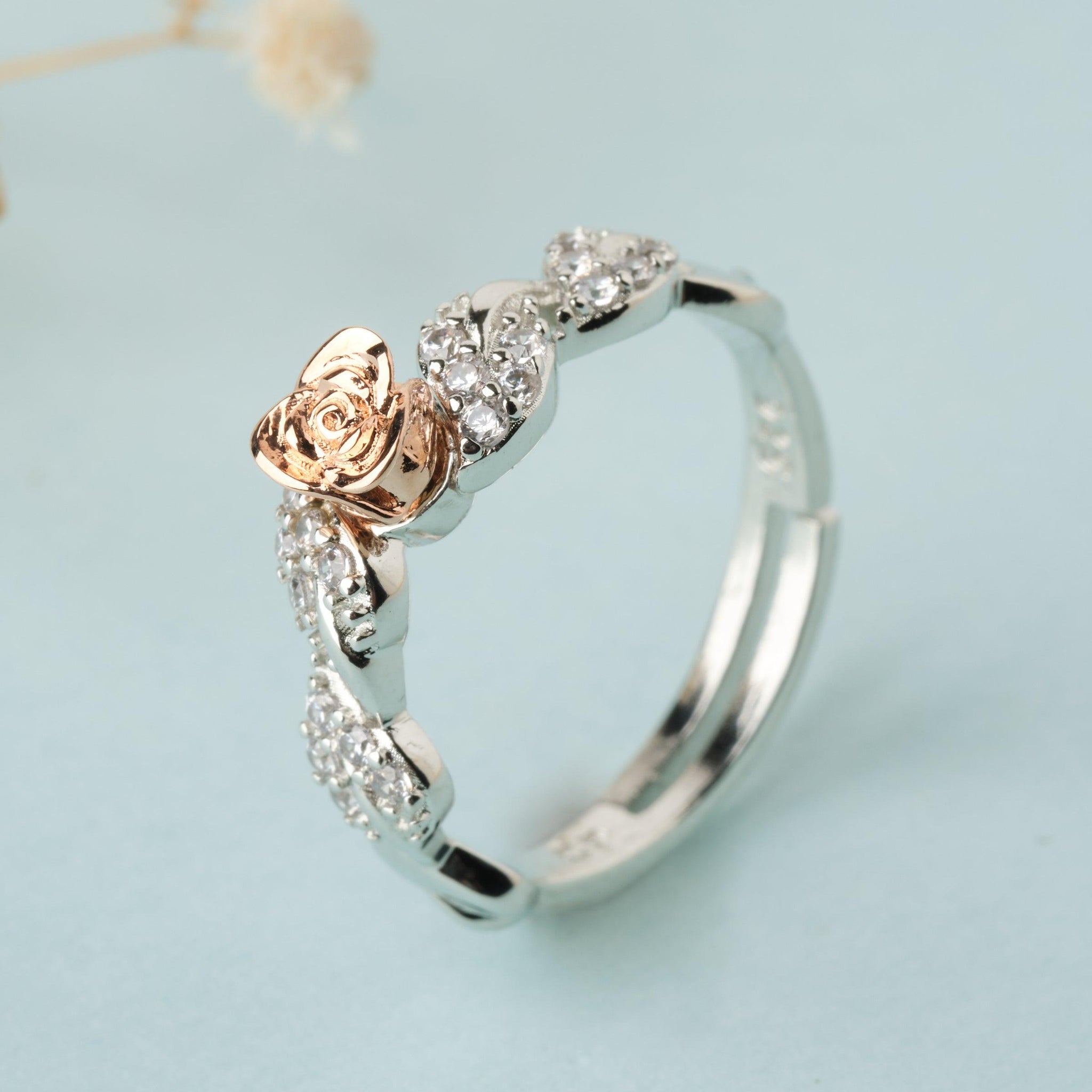 925 Sterling Silver Beautiful Rose Ring R01587 - Chandrani Pearls