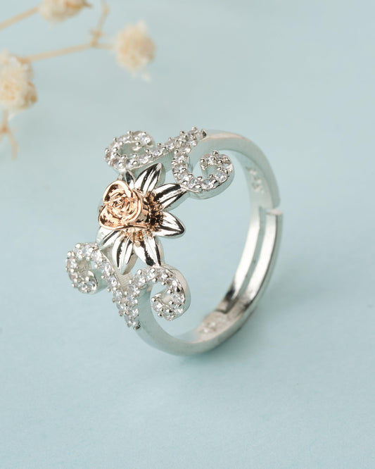 925 Sterling Silver Beautiful Rose Ring R01591 - Chandrani Pearls