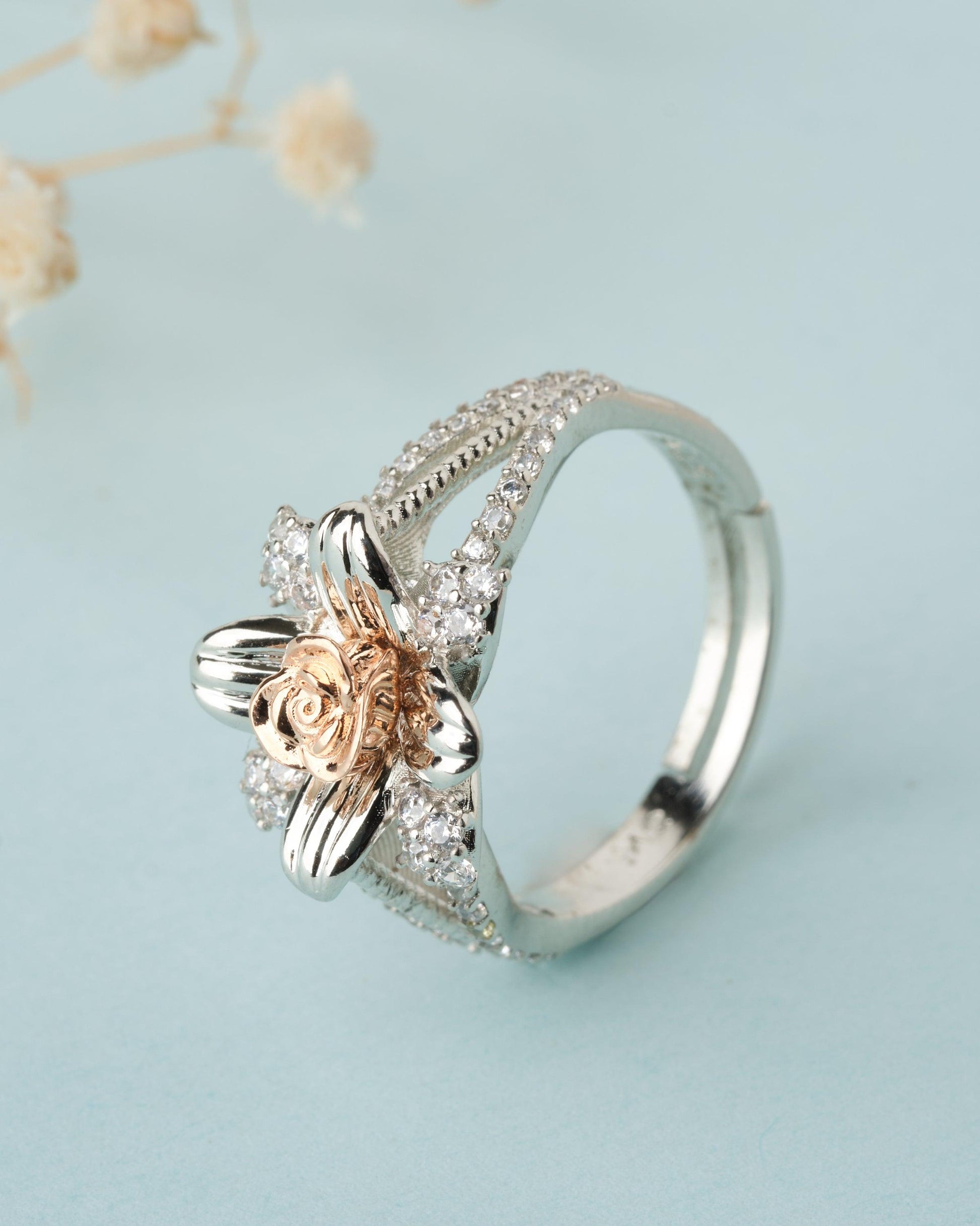 925 Sterling Silver Beautiful Rose Ring R01596 - Chandrani Pearls