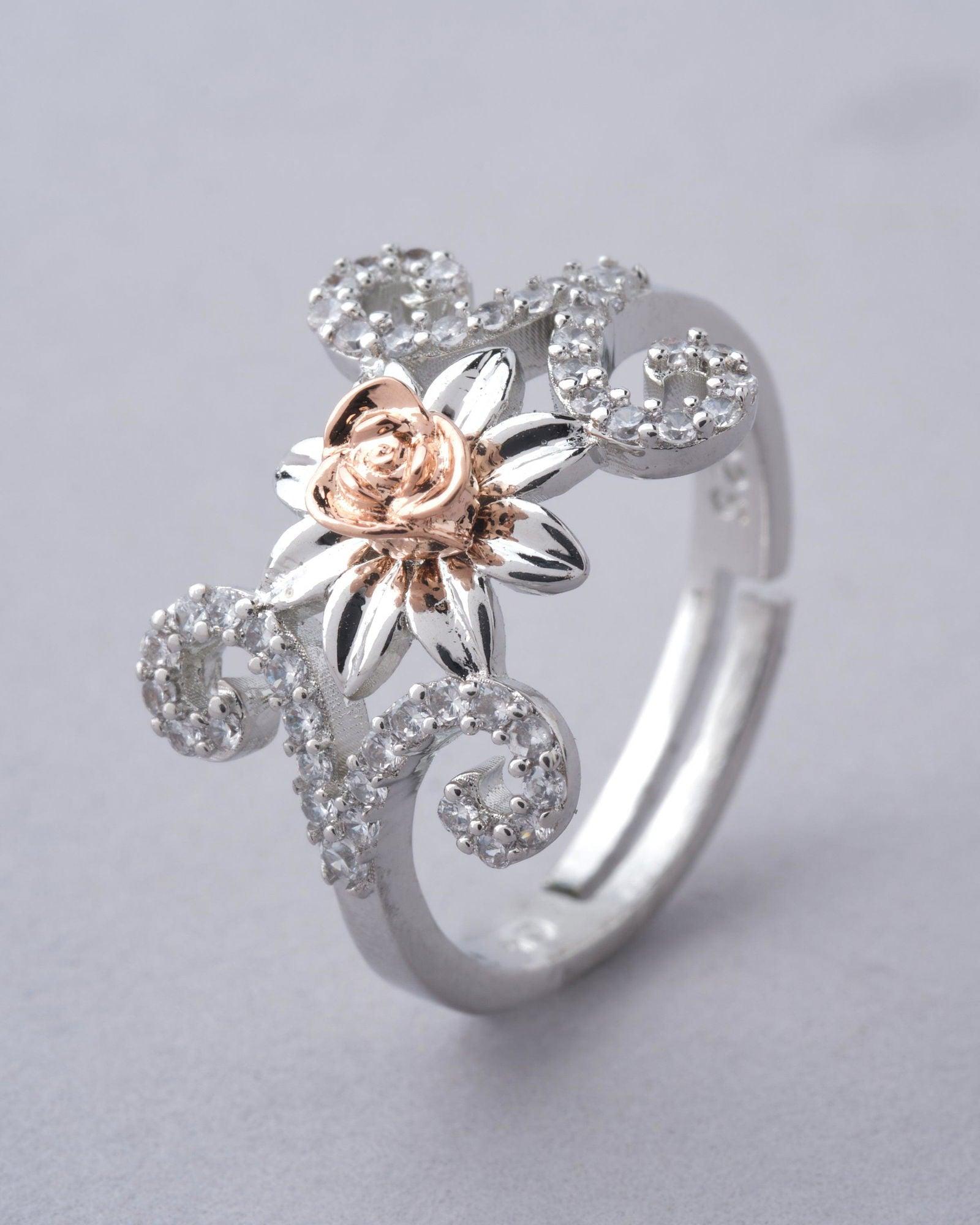 925 Sterling Silver Beautiful Rose Ring R01591 - Chandrani Pearls