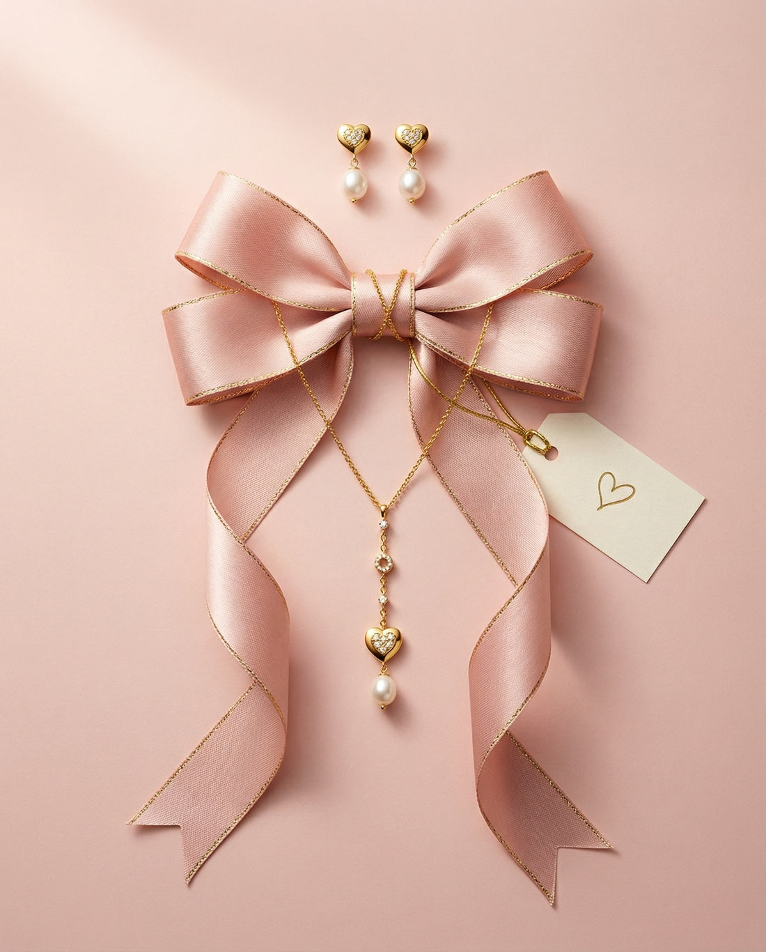 Classic Heart Pearl Drop Pendant with Earrings Set