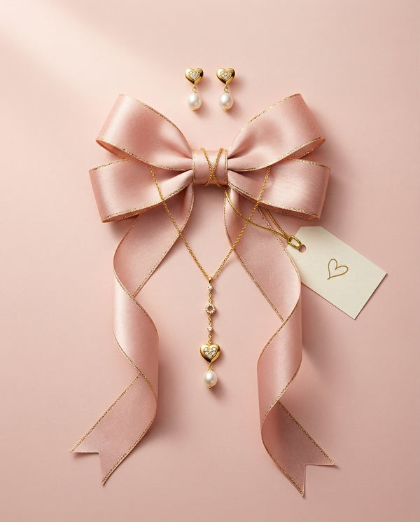 Classic Heart Pearl Drop Pendant with Earrings Set