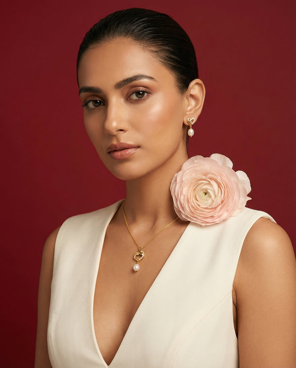 Classic Heart Pearl Drop Pendant with Earrings Set