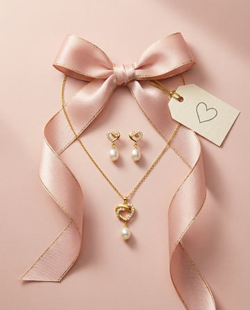 Classic Heart Pearl Drop Pendant with Earrings Set in 925 Silver