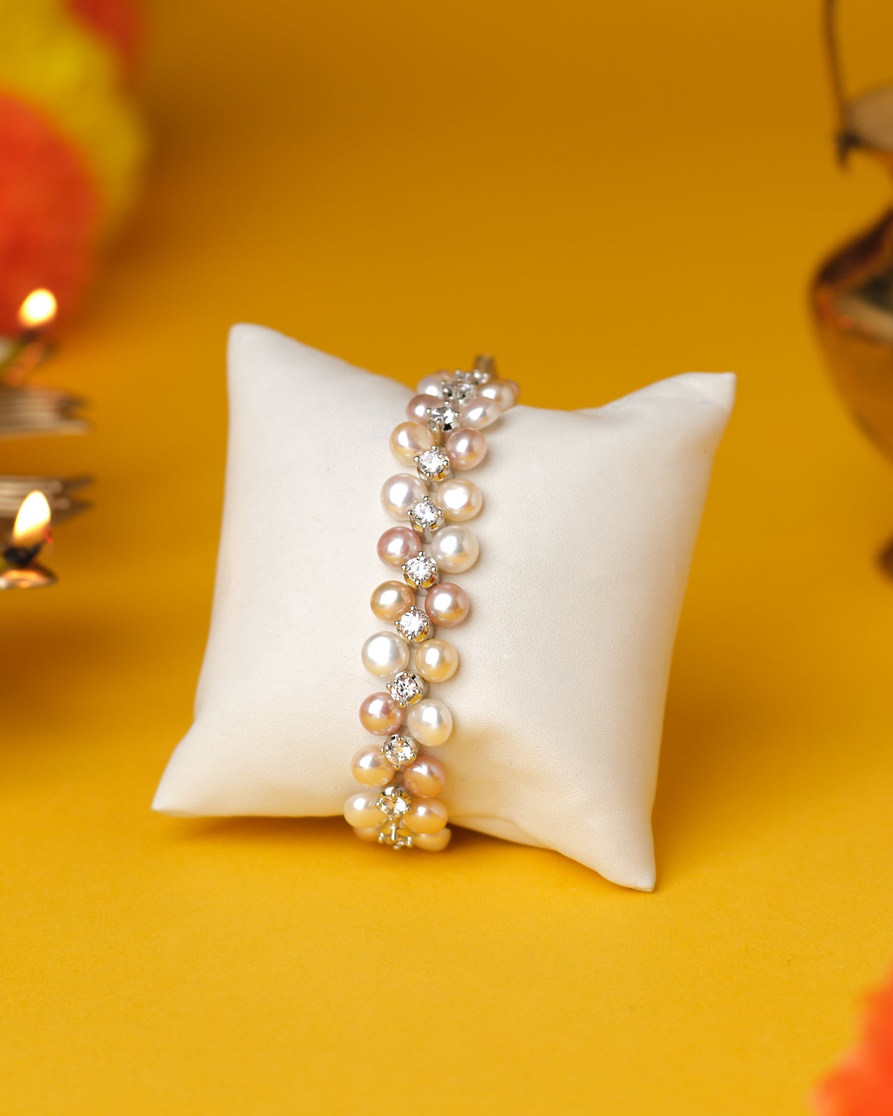 Pearl & CZ Cluster Bracelet
