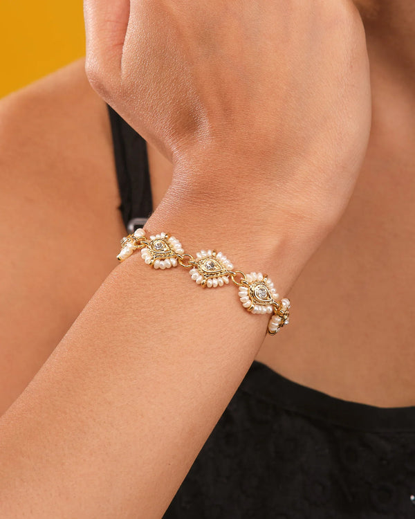 Dainty Pearl Bracelet with CZ Halo Accents
