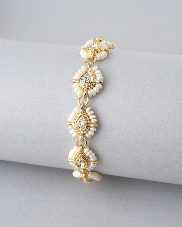 Dainty Pearl Bracelet with CZ Halo Accents