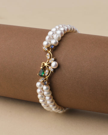 Floral Stone Studded Real Pearl Bracelet